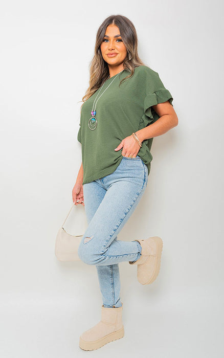 Vienna Frill Sleeve Top - Lightweight V-Neckline - Perfect day-to-night style - Add sophistication to any look - Comfortable & stylish