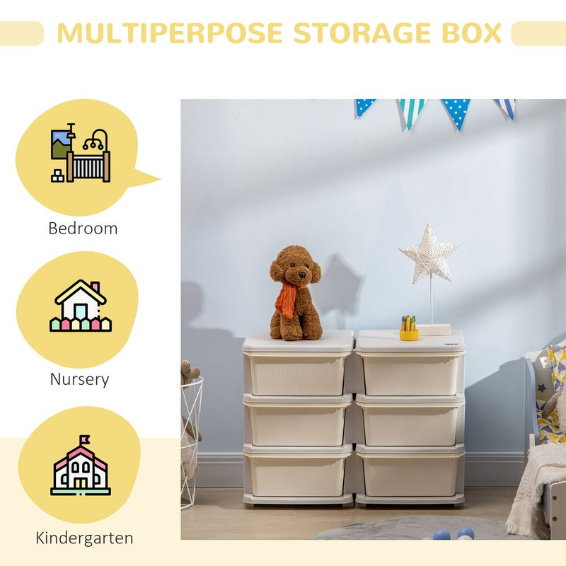 HOMCOM Kids Storage Units with 6 Drawers 3 Tier Chest Vertical Dresser Tower Toy Organizer for Nursery Playroom Kindergarten Cream