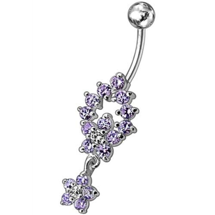 Fancy two Flower Jeweled Dangling Navel Ring