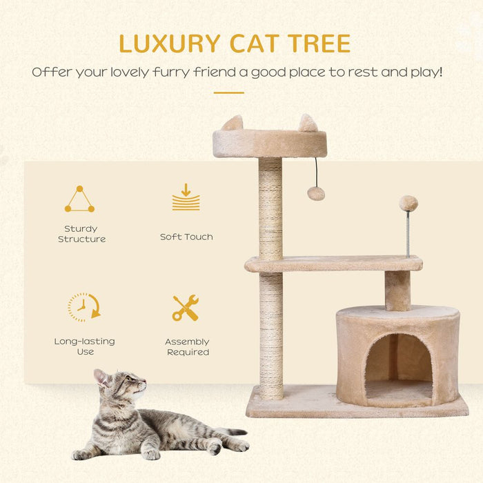 PawHut Mult-level Cat Tree Scratch Post Scratcher Climbing Tower Kitty Activity Center Condo Perch Jumping Platforms Beige 61L x 41W x 81H cm