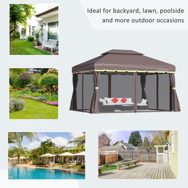 Metal Frame Gazebo with Sides Aluminium Metal Canopy Nets Coffee