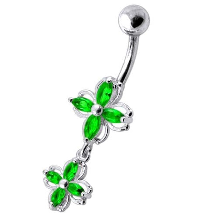 Fancy Silver Dangling  Jeweled SS Banana Navel Ring