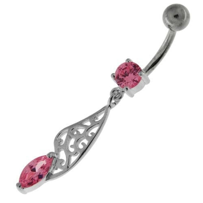 Fancy Jeweled Sterling Silver Navel Belly Bar