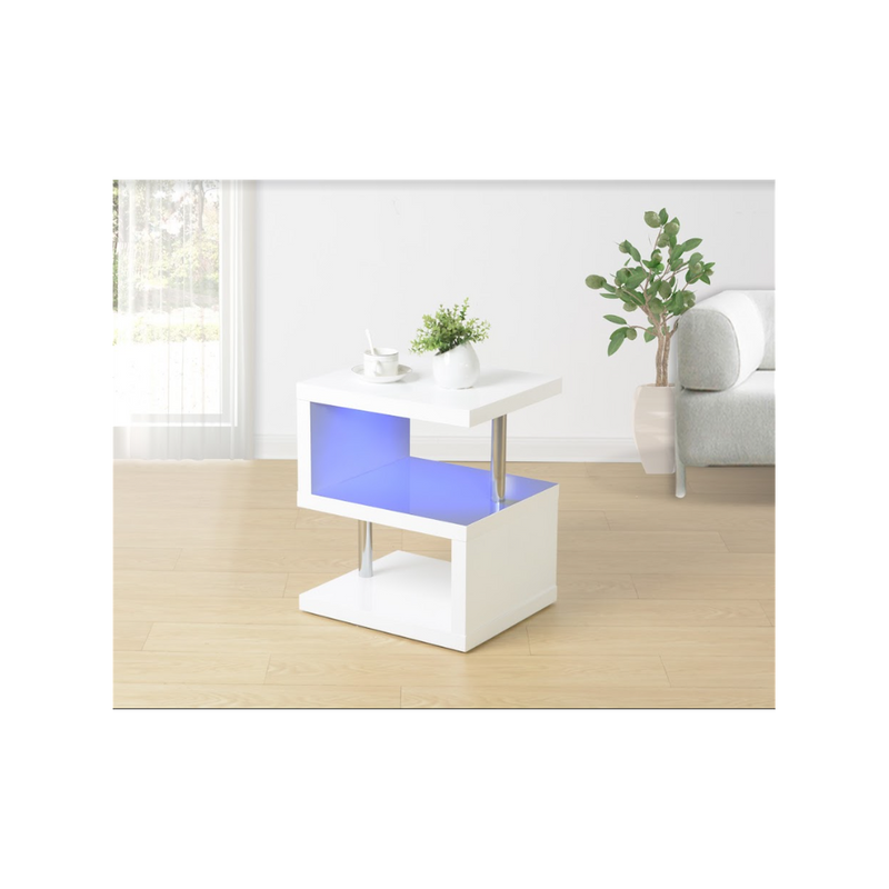 EFFULGENCE 3 Layer WHITE Coffee Table with BLUE LED Light
