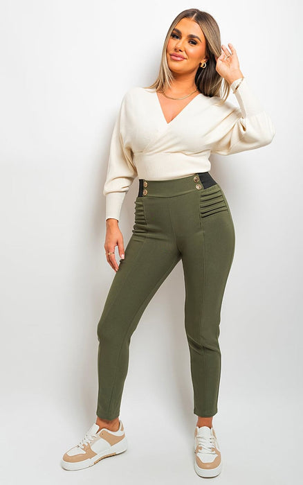 Elastic Waist Button Detail Leggings - Stylish, Comfortable, and Versatile!