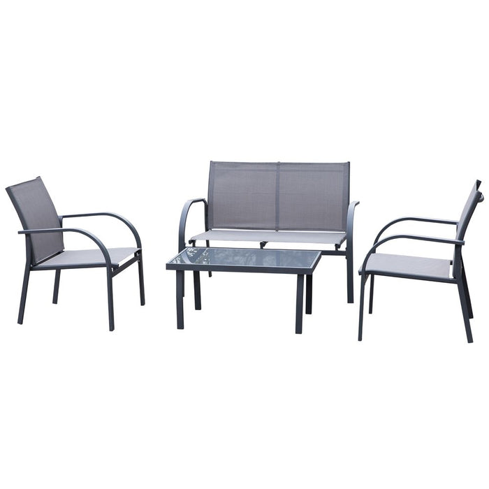 4-Pc Dining Set & Loveseat | Glass Top Table | Outdoor Garden | Grey