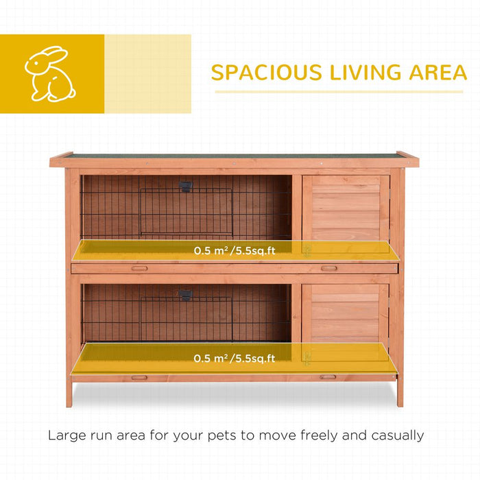 PawHut Rabbit Hutch Outdoor Guinea Pig Hutch Bunny Cage with No-Leak Trays, Divider, 136 x 50 x 93cm, Orange