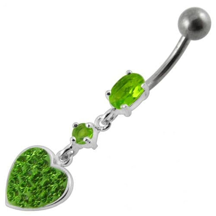 Fancy  Heart Dangling SS Bar Navel Ring