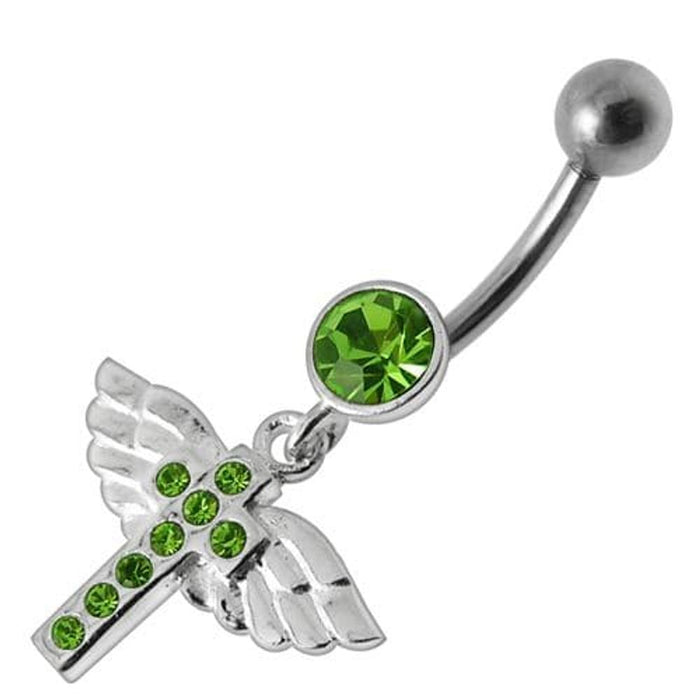 Jeweled Flying Cross Dangling Belly Ring