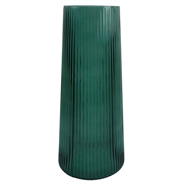 Premium 28cm Green Ridged Glass Vase - Hand Finished, Perfect for Real or Artificial Flowers