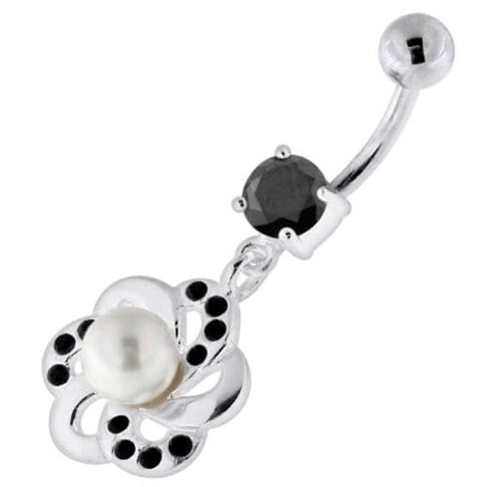 Jeweled Flower with Center Pearl Swirl Navel Belly Piercing