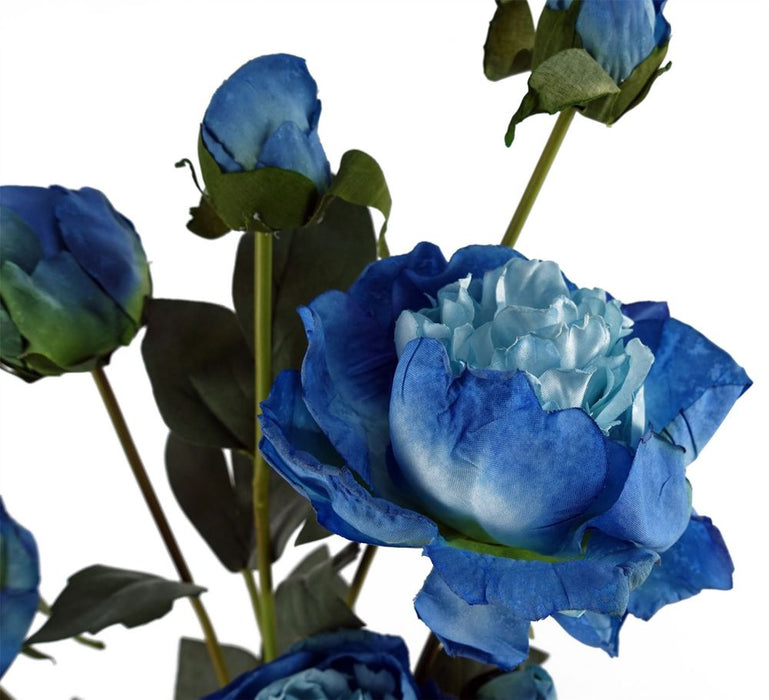 55cm Blue Peony Artificial Flowers Spray - 4 Flowers 3 Buds