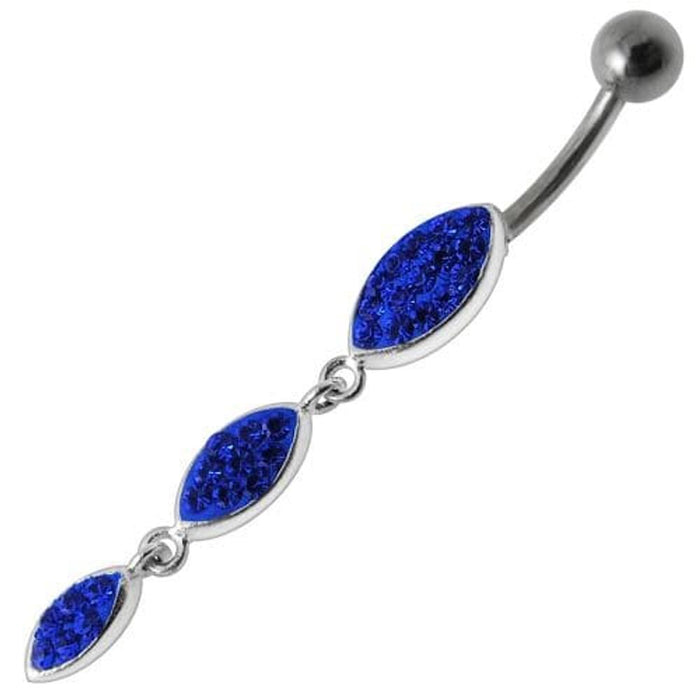 Silver Fancy Stones Jeweled Dangling  SS Bar Navel Ring