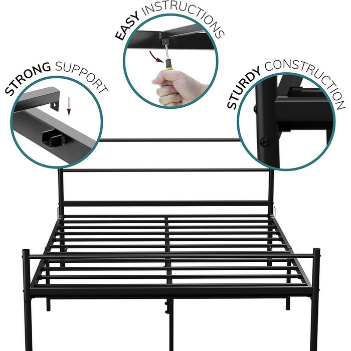 Extra Strong Double Metal Bed Frame In Black - Improved