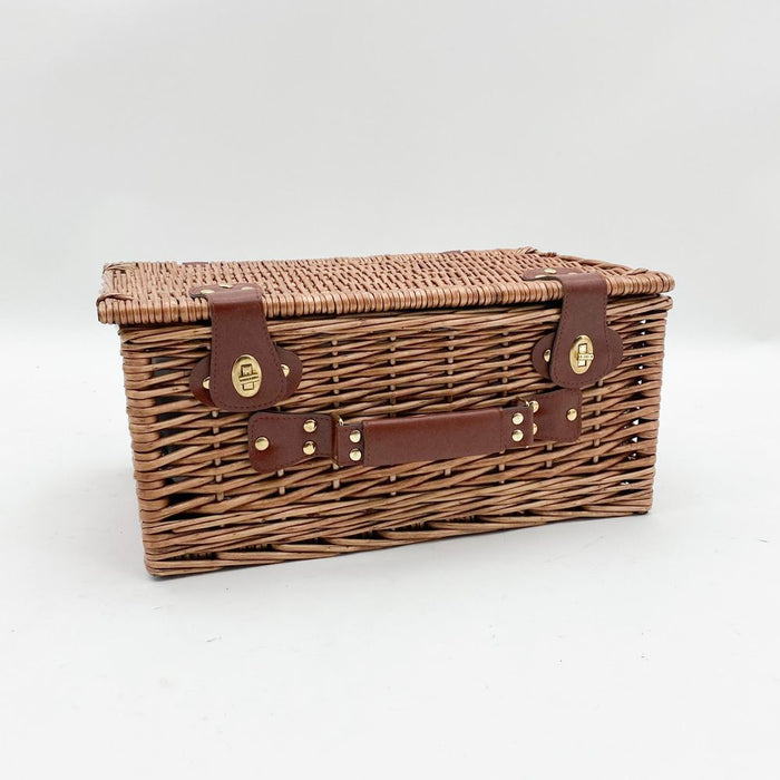 Premium Willow Picnic Basket - 42CM Size. Removable Cooler Bag, Cutlery, Plates, Bottle Opener. High-Quality Wicker. Hand Finished.