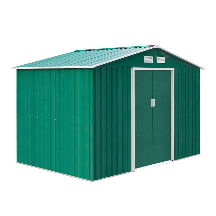 High-Quality Green Metal Garden Shed - 9x6ft Storage Container w/ Door & Roof - Buy Now!