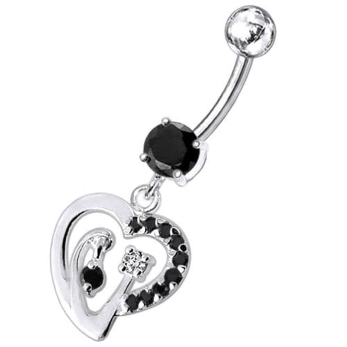 Fancy Single Jeweled Heart Dangling Belly Ring