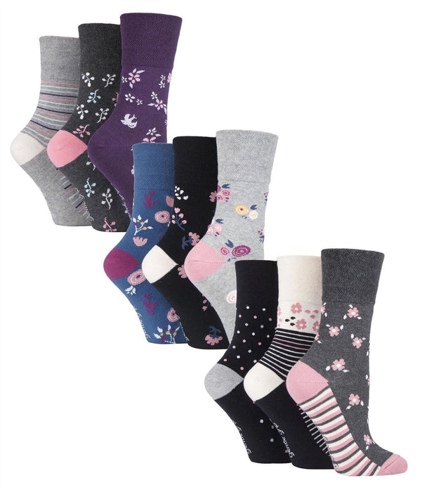 Gentle Grip - Ladies 9 Pack Patterned Socks