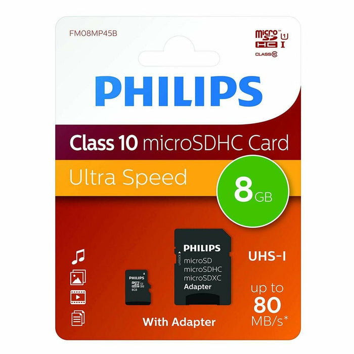 Philips 8GB Micro SDHC Class 10 Ultra Speed Memory Card with Adapter