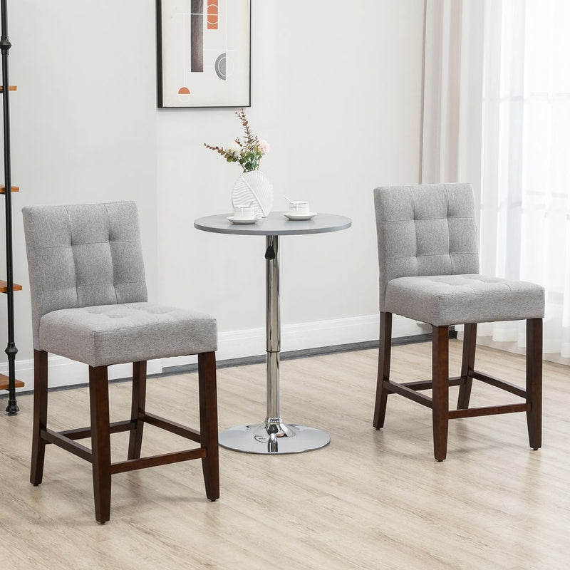 Set of 2, Thick Padding Stool, Bar Chairs with Tufted Back Wood Legs, Grey
