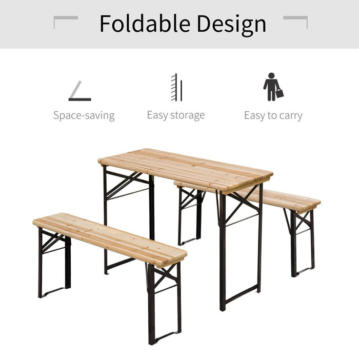 Picnic Wooden Table and Bench Set Portable Folding Camping Trestle