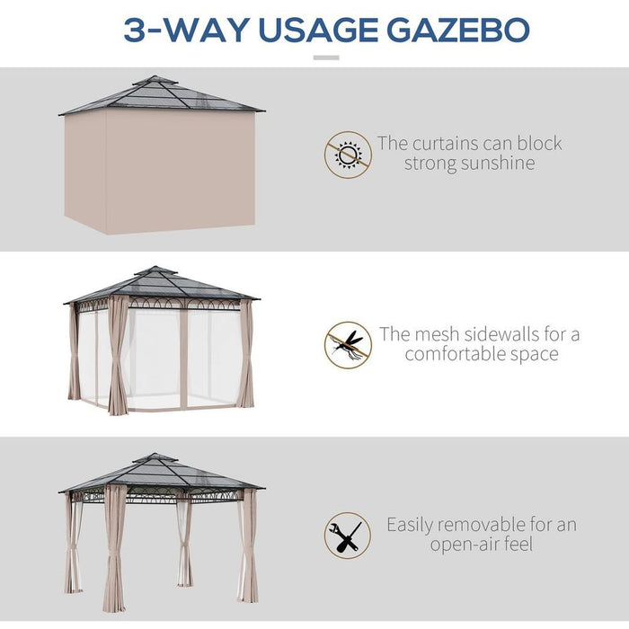 Premium 3x3m Polycarbonate Gazebo with Nettings & Curtains - Ideal for Parties & Outdoor Events