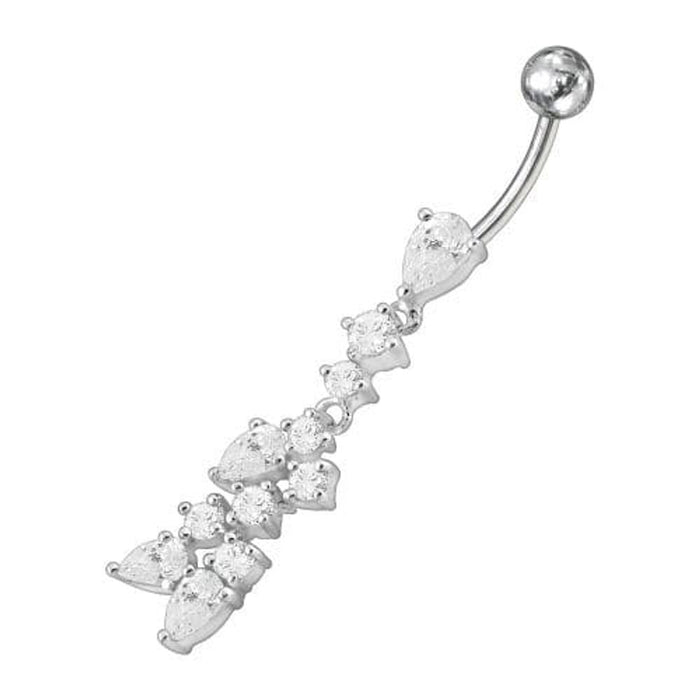 Fancy Dangling Multi Stone Studded SS Curved Belly Ring