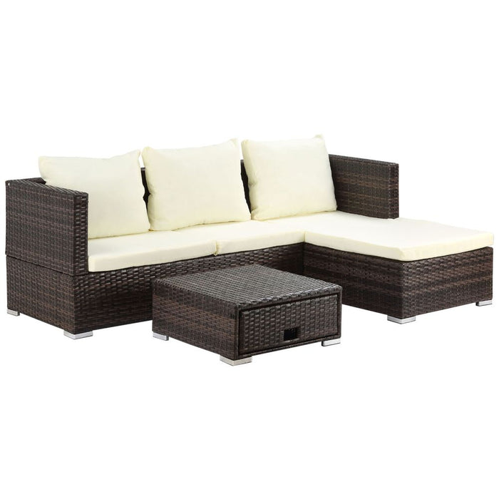 Rattan Garden Sofa Set Storage Table Wicker Patio Lounger 4-Seater Brow