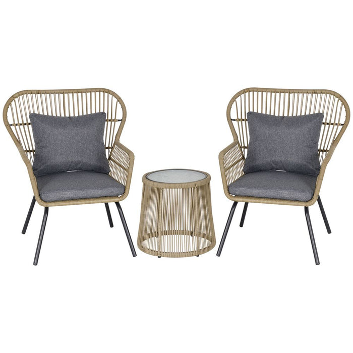 Stylish Brown Outdoor Patio Set - 3 PCS, Webbed PE Rattan, Steel Frame - Outsunny