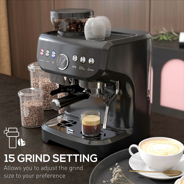 Premium Espresso Machine w/ Integrated Grinder & Steam Wand - 15 Bar Pressure - Professional Quality