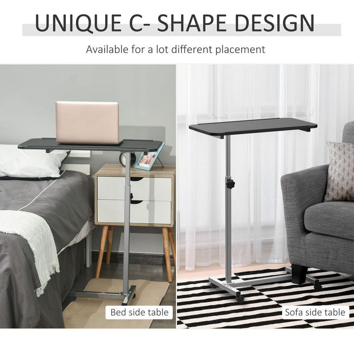 C-Shaped Mobile Table Sofa Nightstand w/ Casters, Brake - Durable Steel Frame, Unique Design, Easy Mobility - 77x40x76-128.5cm, 20kg