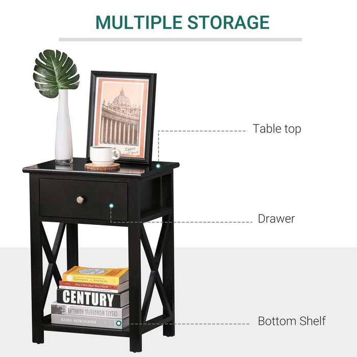 Premium MDF 2-Tier Side Table Black, Drawer included. Enhance your space with this stylish and functional piece.