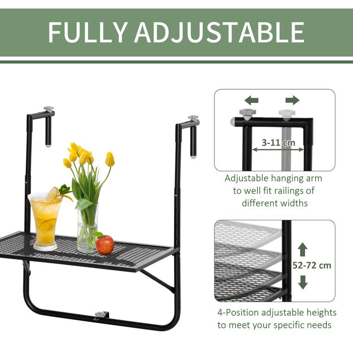 Versatile Balcony Hanging Table, Metal Wall Mount Desk, Adjustable - Black