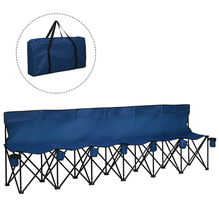 Outsunny 6 Seat Folding Bench - Multi Deck Chair - Cup Holder Camping Steel Blue