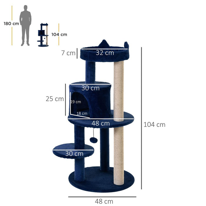 Ultimate Cat Playground - 104cm Tower, Scratching Posts, Ear Perch, House - Blue