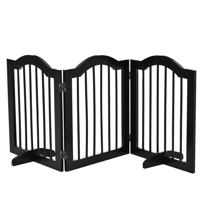 Premium Foldable Wood Dog Gate - Sturdy Panels, Support Feet, Safety Barrier - Black