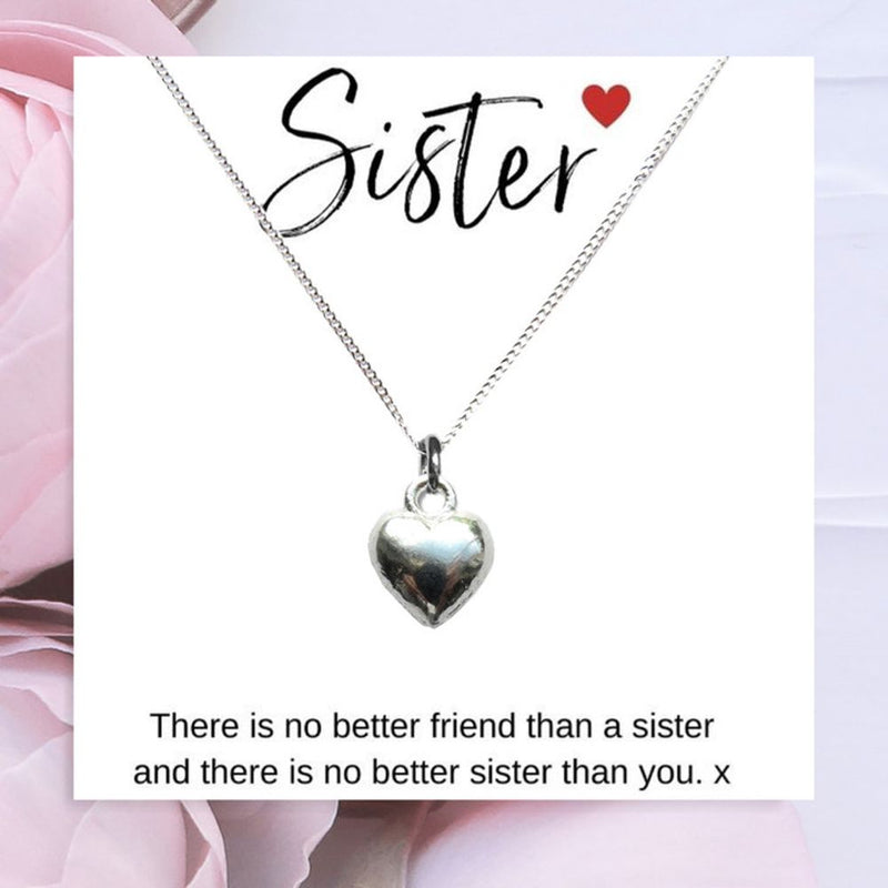 Heart Necklace & Sister Message Card - Perfect Gift for Sisters - Quality Sterling Silver - Comes in Gift Box