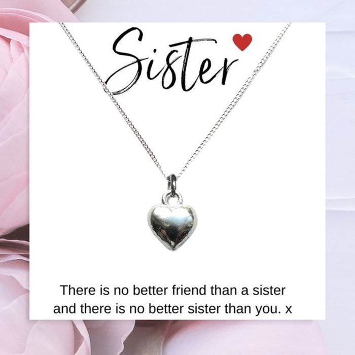 Heart Necklace & Sister Message Card - Perfect Gift for Sisters - Quality Sterling Silver - Comes in Gift Box