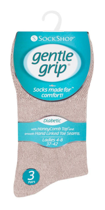 Gentle Grip - Ladies Diabetic Sock with Honey Comb Top and Hand linked Toe Seams - 4-8 UK 37-42 Eur (Beiges)