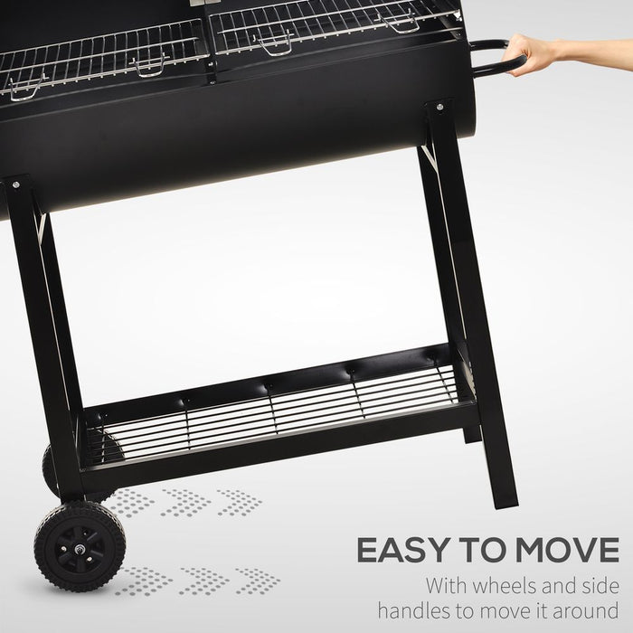 Outsunny Steel 2-Grill Charcoal BBQ w/ Wheels - Black