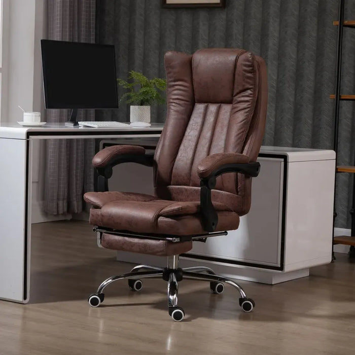 Premium Brown Executive Office Chair - High Back, Armrests, Footrest - Comfort & Functionality