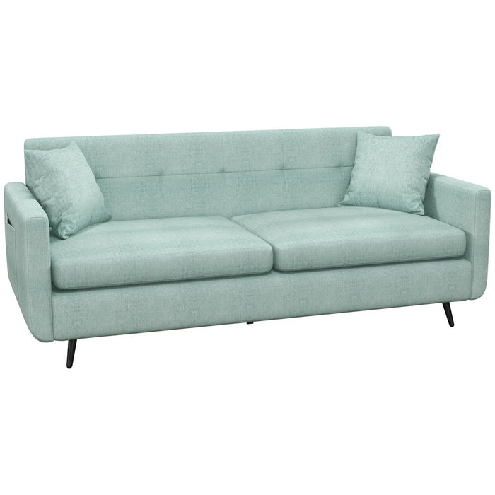 HOMCOM 2 Seater Sofa 165cm Modern Fabric Couch with Wood Legs and Pockets Blue