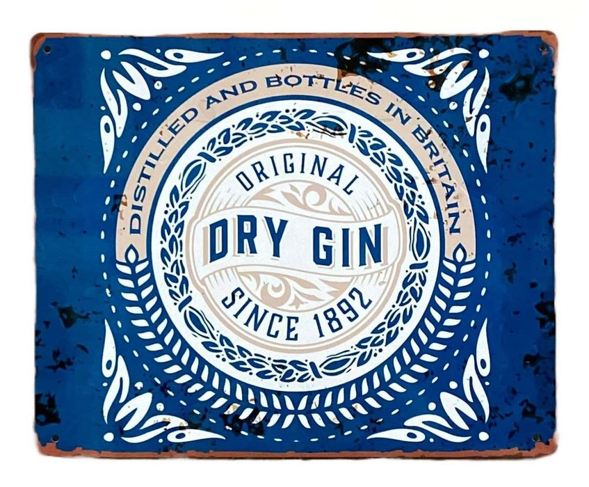 Vintage Metal Dry Gin Bar Sign - UK Made, Indoor/Outdoor - D0.1 x H25 x W20cm