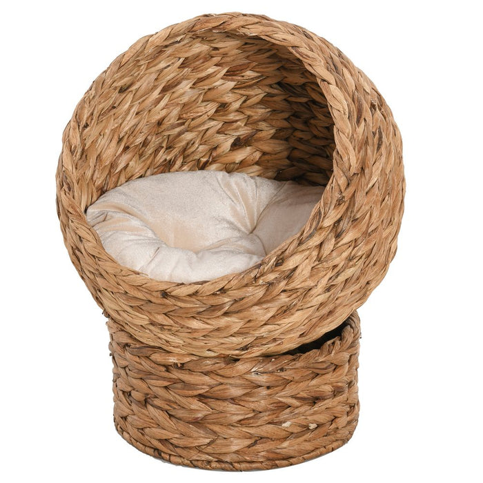 Wicker Cat House, Raised Bed | Cylindrical Base | 50x42x60cm