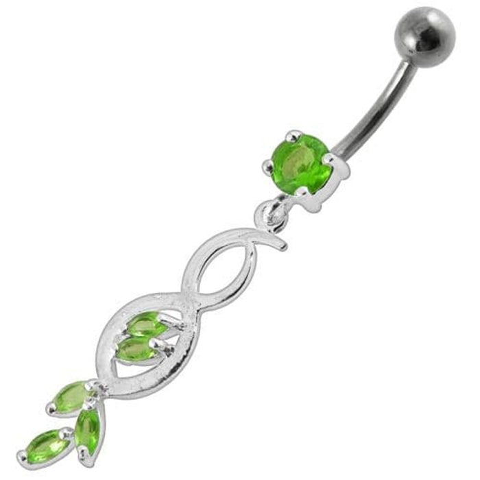 Multi Stone Jeweled Fancy Dangling SS Banana Bar Belly Ring