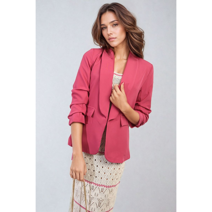 Sophisticated Ruched Sleeve Blazer Jacket with Pockets