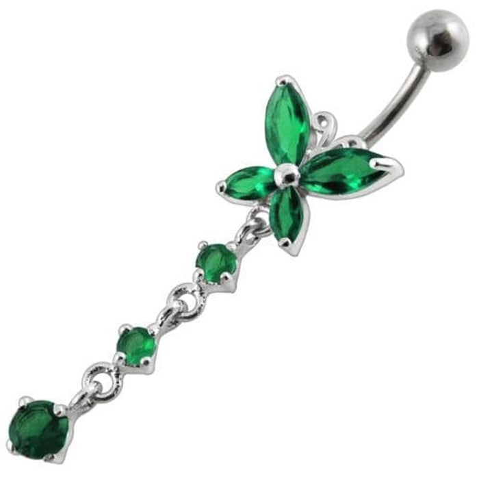 Fancy Long Tail Flower Jeweled Dangling Navel Ring