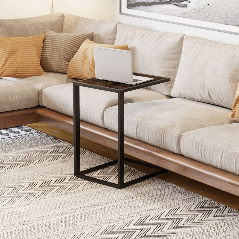 Industrial Steel Frame C-Shaped Side Table in Brown - HOMCOM