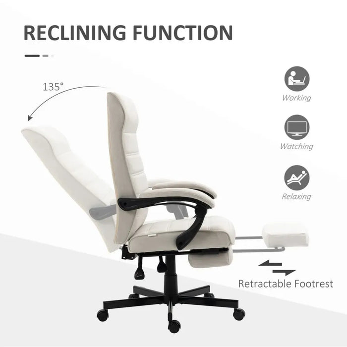 Home Office Chair High-Back Reclining Chair for Bedroom Study Living Room White