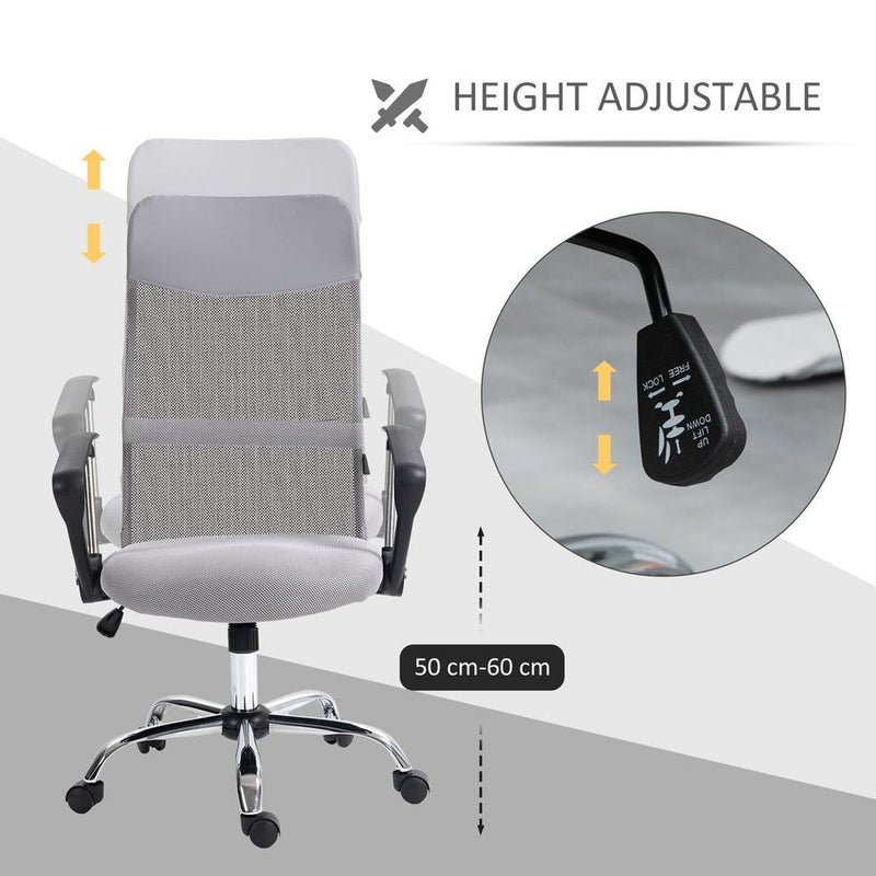HOMCOM Executive Office Chair High Back Mesh Back Seat Desk Chairs, Light Grey